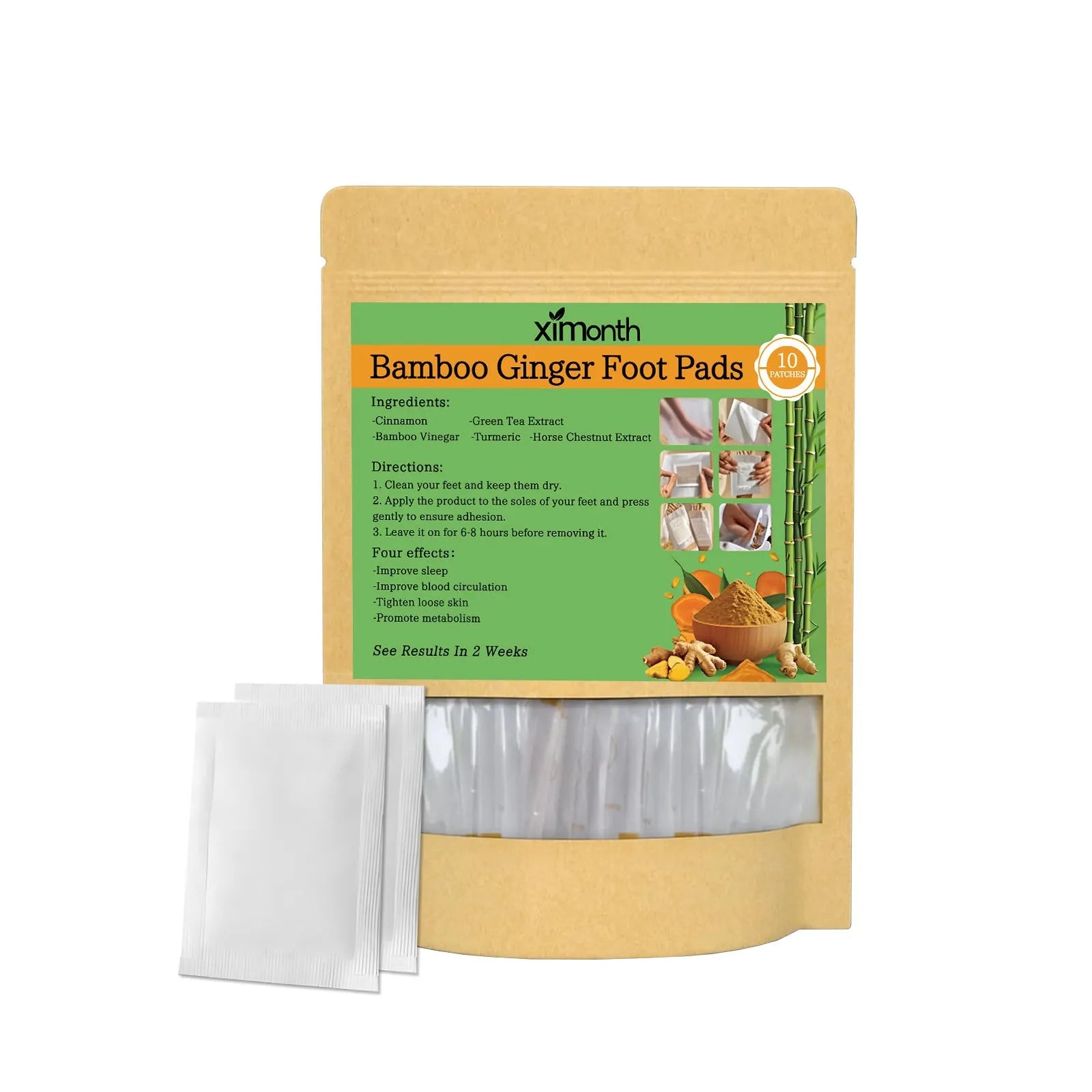 Pack of 10 adhesive health patches with ginger, turmeric, and natural botanical ingredients