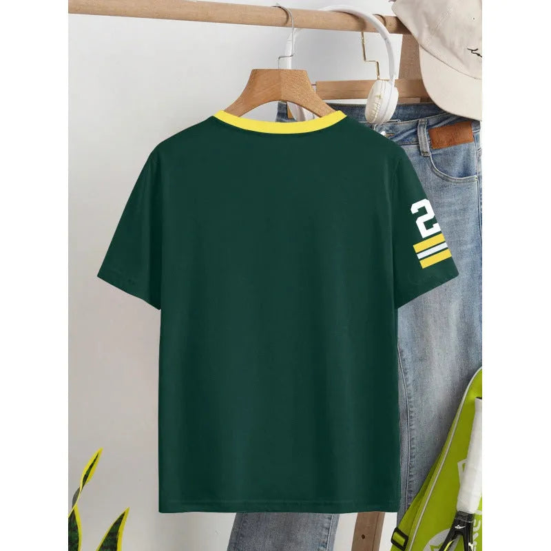 Loose fit cotton T-shirt with digital letter print in red or green colours