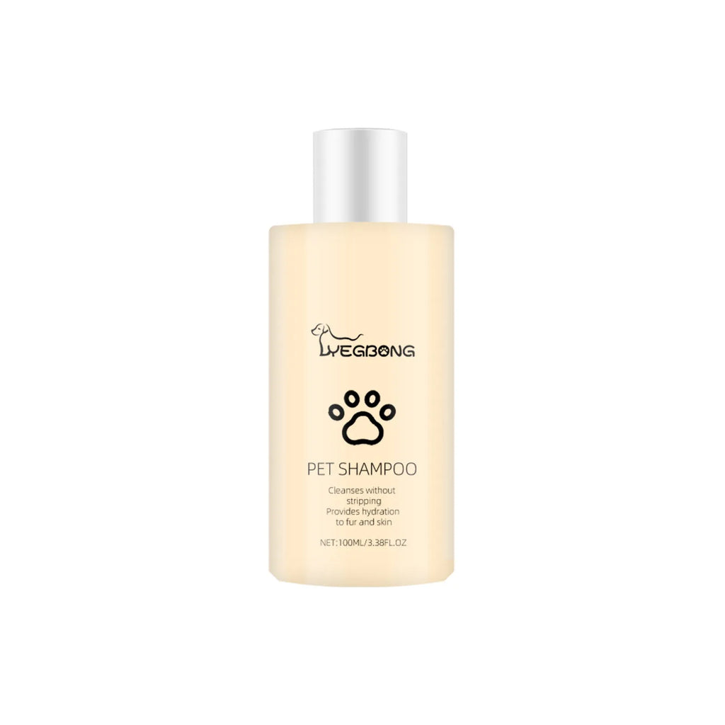 Mild pet shampoo bottle for dogs and cats in 100ml and 300ml sizes for fur cleaning