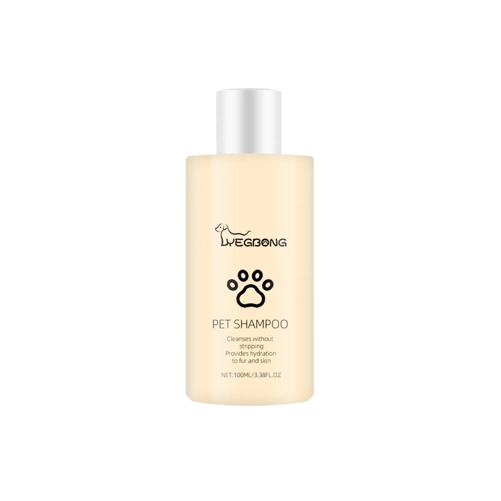 Mild pet shampoo bottle for dogs and cats in 100ml and 300ml sizes for fur cleaning