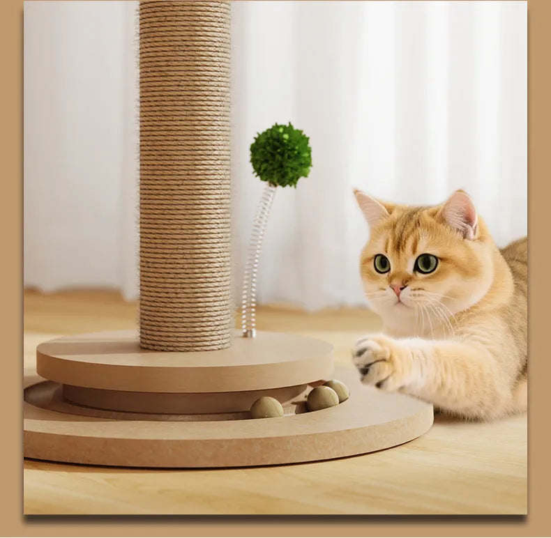 Vertical cat climbing frame with hemp rope scratching surface and canna-coloured column.