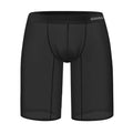 Men's black seamless knitted mesh home shorts laid flat showing hip lift design