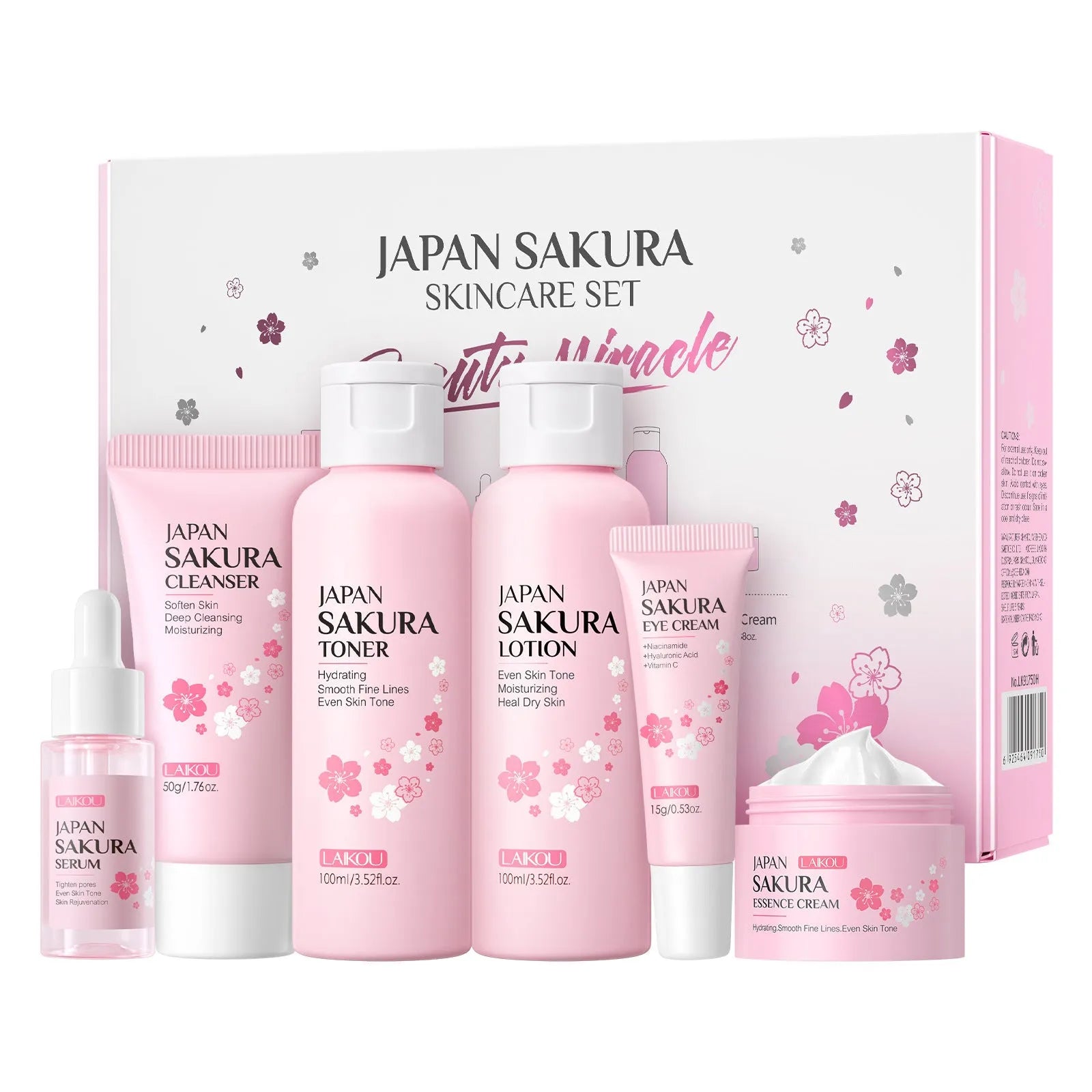 Cherry Blossom 6-piece skin care set with cleansing and brightening facial products