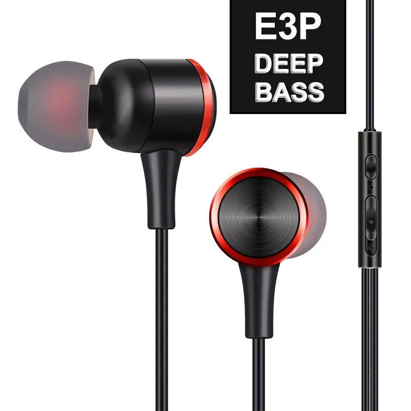 Wired in-ear headset with 3.5mm plug, TPE cable, and silicone ear caps in black colour