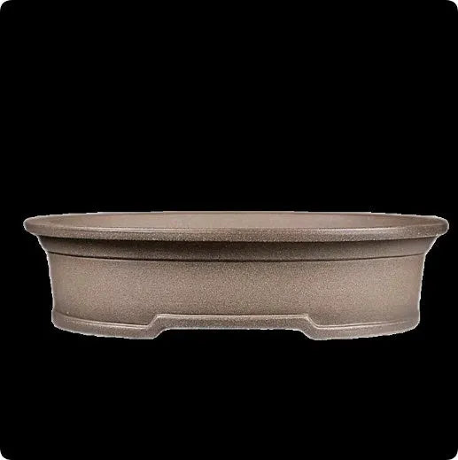 Handmade purple sand clay oval bonsai flower pot showing antique shape and 25x21x6.3cm dimensions