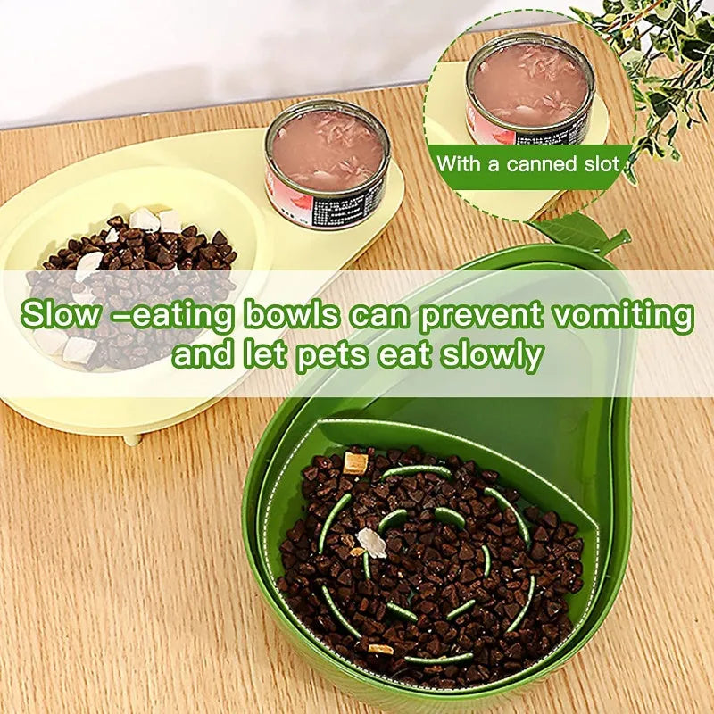 Avocado shaped automatic cat water dispenser and food feeder with slow bowl option