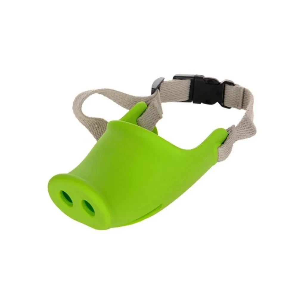 Blue silicone dog muzzle for long-mouthed breeds showing flexible construction