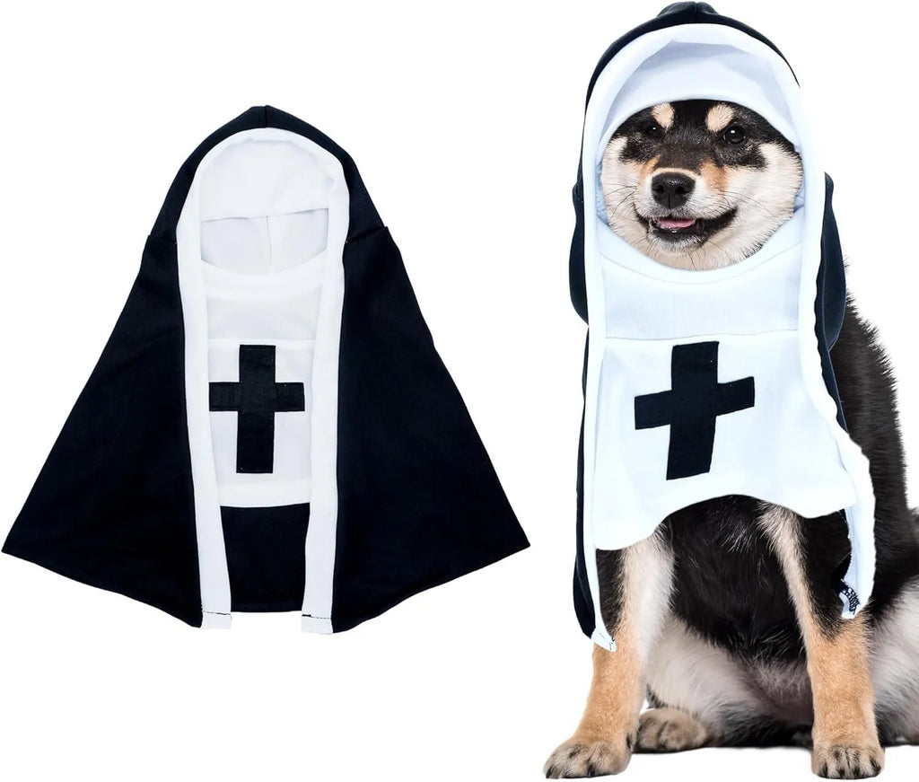 Black and white nun costume for small or medium dog with cloak design