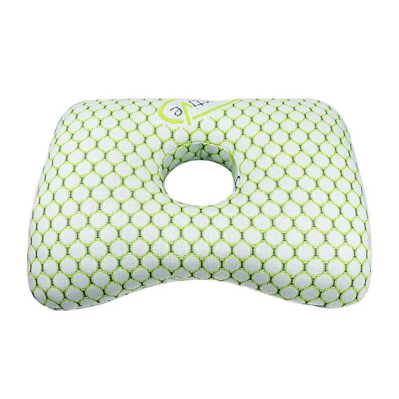 Single hole ear pillow for beauty salon bed in grey colour, showing dimensions and detachable cover.