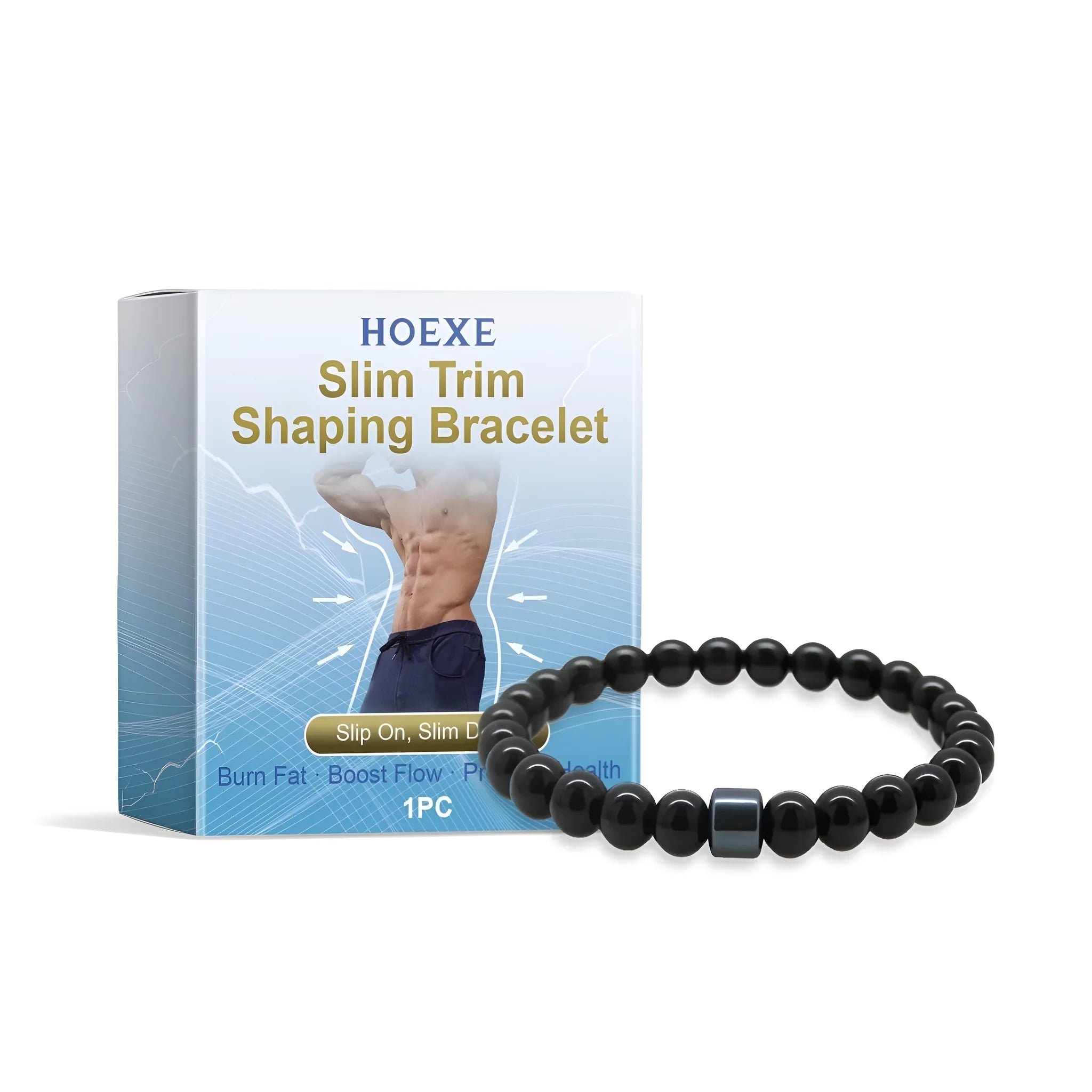 Men's body shaping wristband bracelet made of glass and black gallstone.
