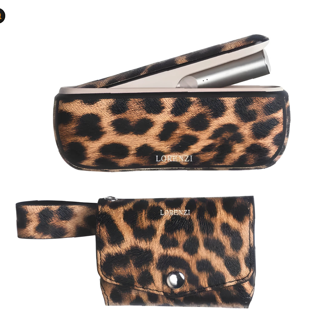 Cotton canvas storage protective bag with zip closure in leopard print and yellow colours.