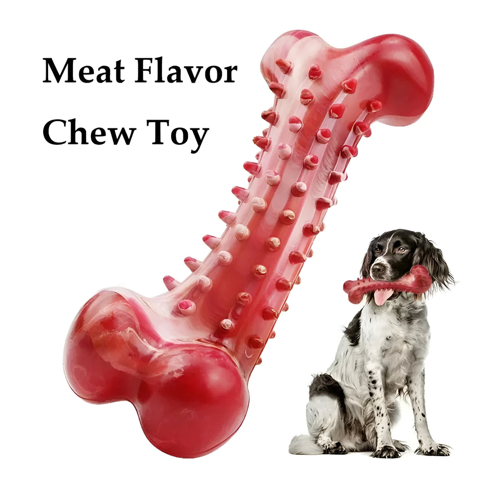 Red natural rubber chew toy for aggressive dogs measuring 4 inches in length