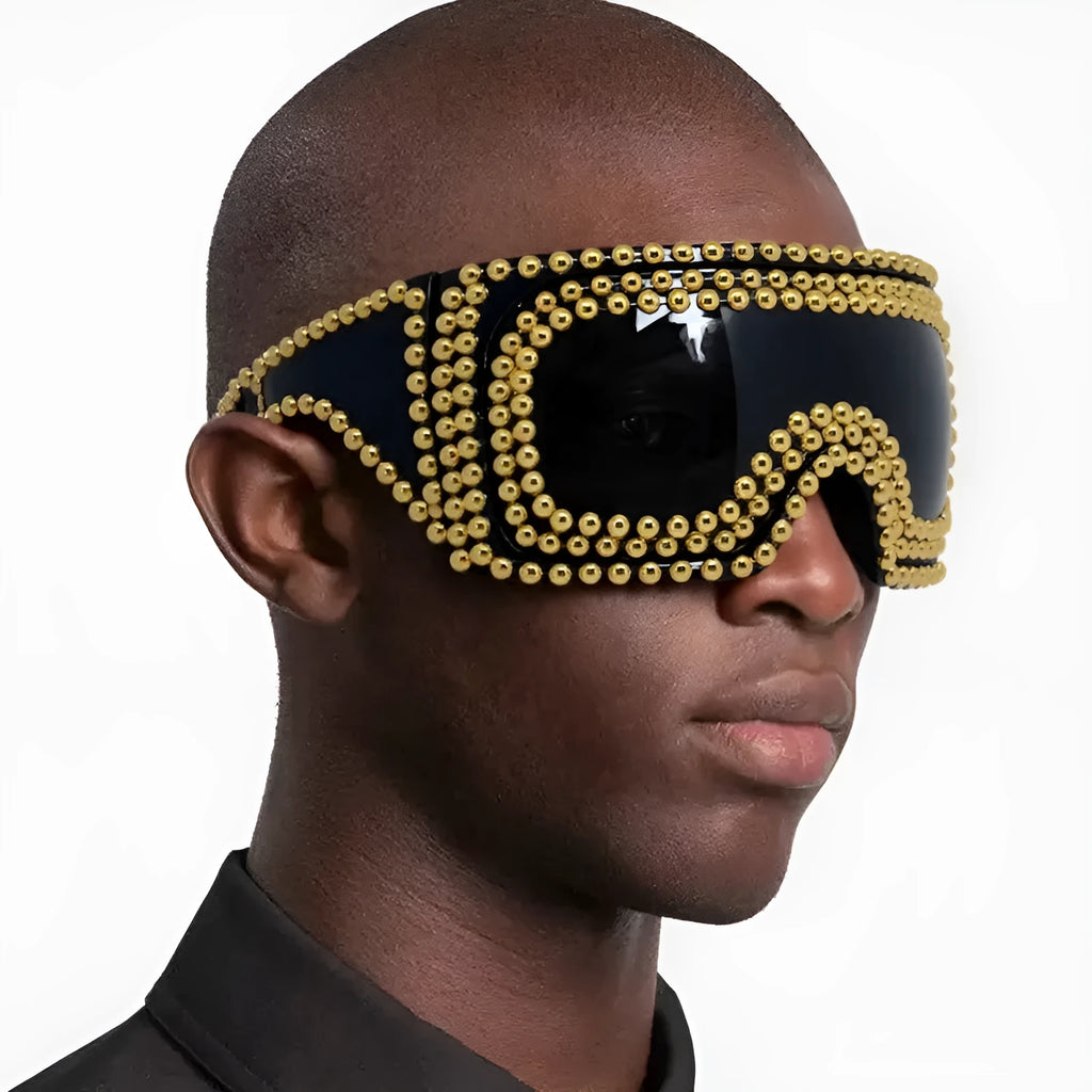 Men's square rivet sunglasses with super large rim in gold or silver personality punk style