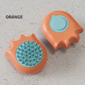 Blue pet bath brush with shampoo box for cats and dogs, handheld massage comb grooming tool