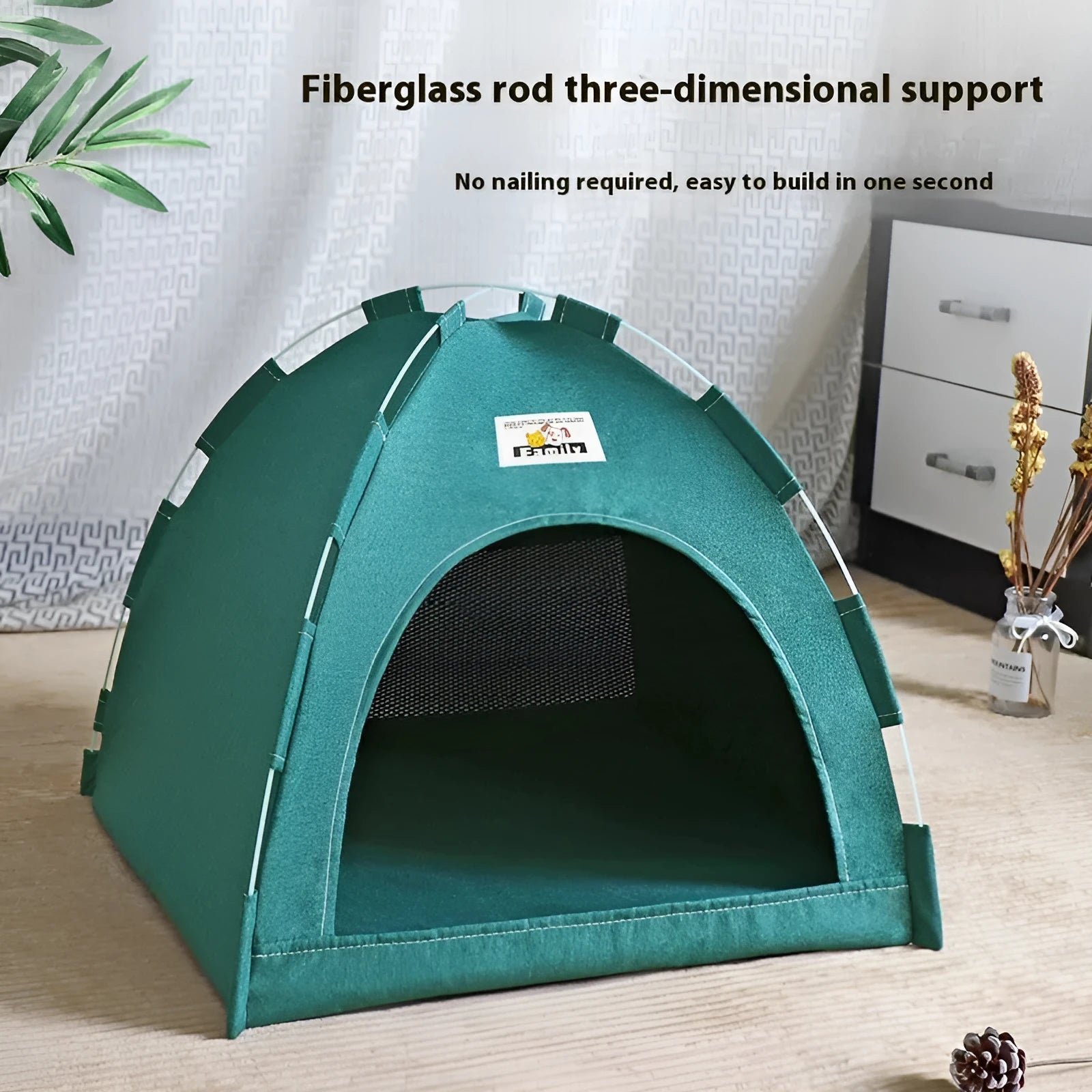 Grey outdoor pet tent for cats and small dogs with removable washable cover