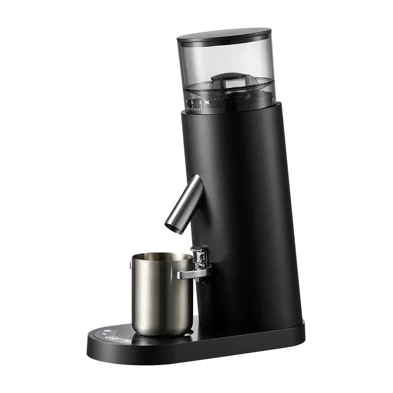 Portable automatic electric coffee grinder with stainless steel body in retro design