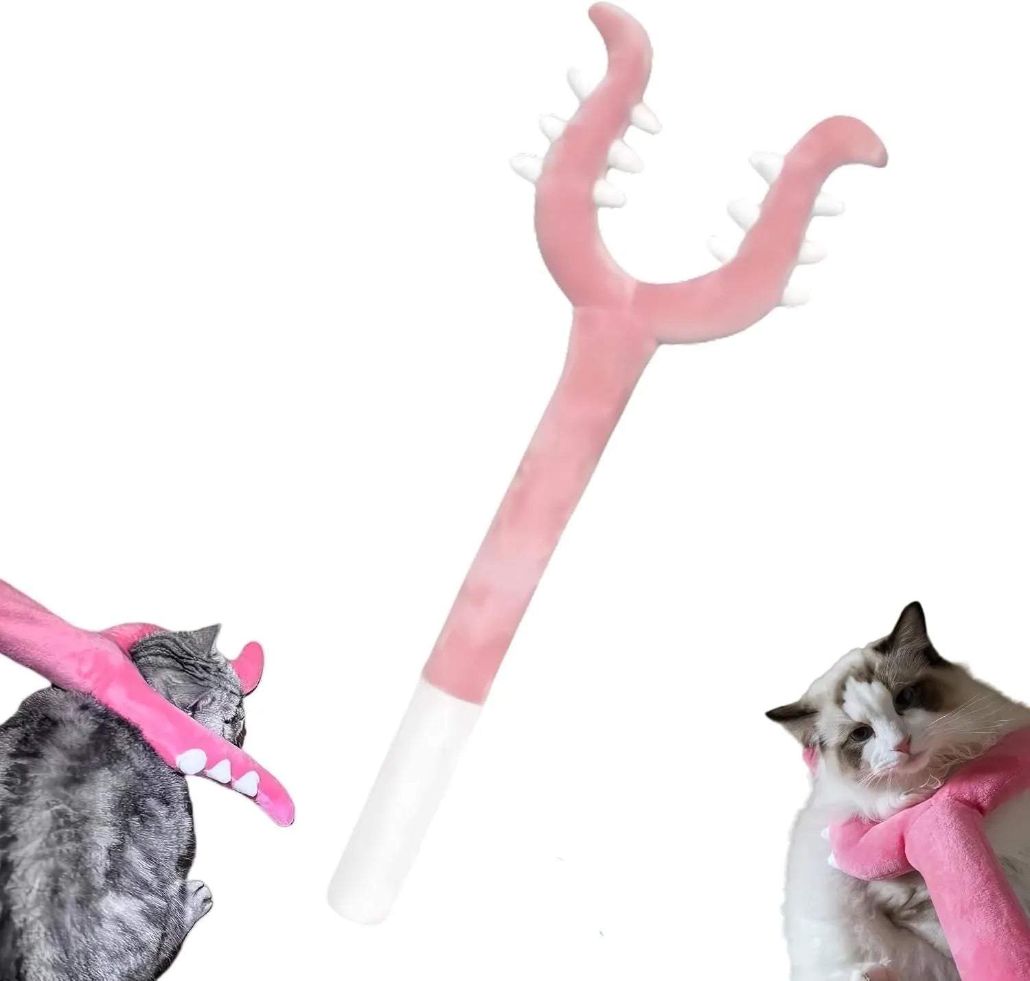 70cm plush cat wand toy in blue and pink colours for interactive indoor play