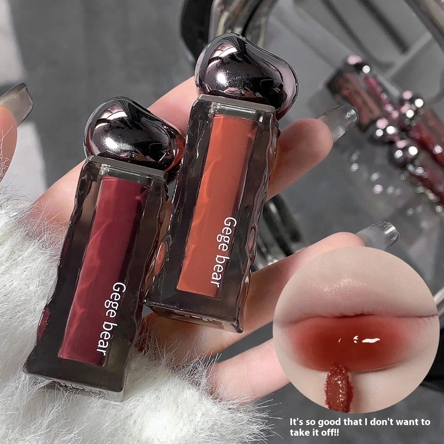 Glacier Lava Lip Lacquer tube in one of seven colour shades with a mirror gloss finish.