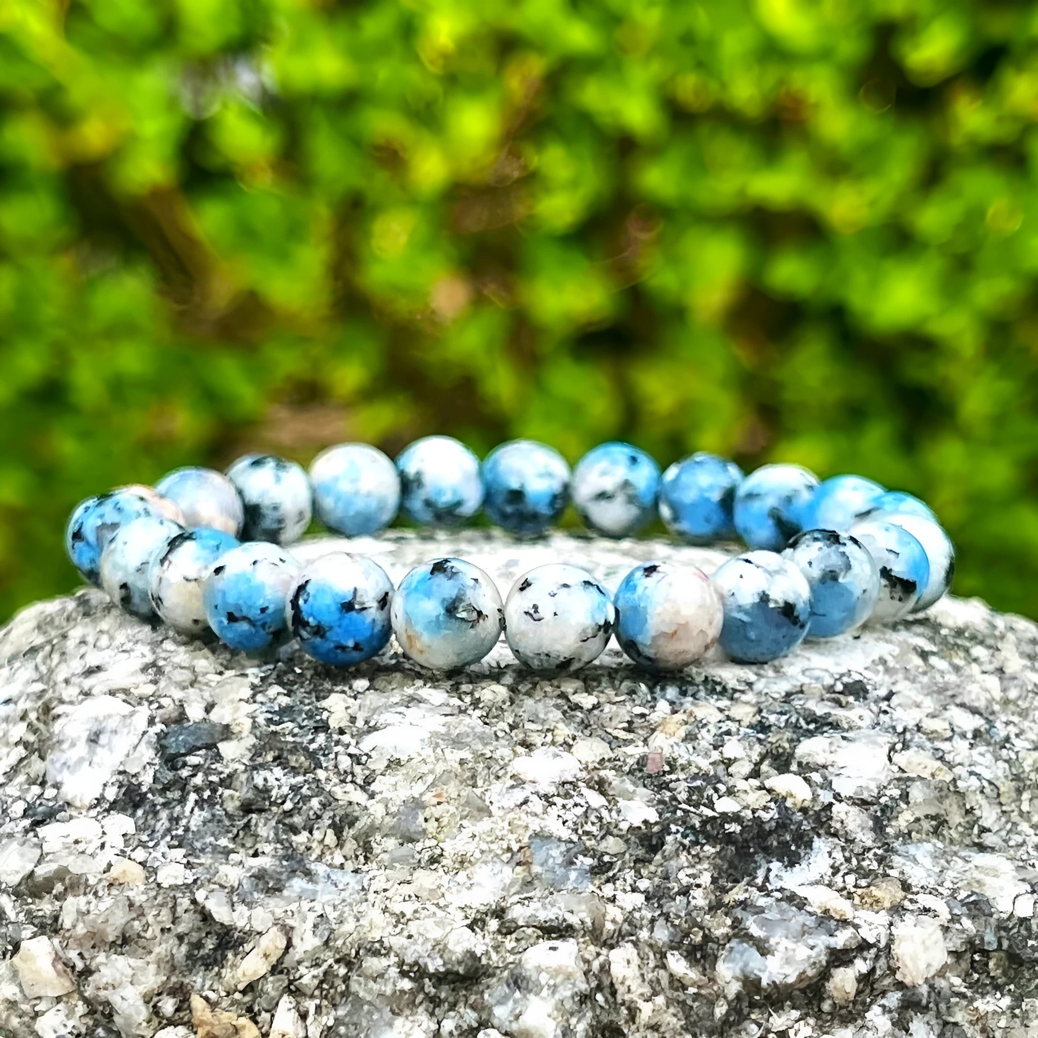 Handmade geometric bracelet made from natural K2 azurite stone beads.