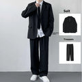 Plus size men's college style suit jacket set with trousers, white shirt and tie on hanger