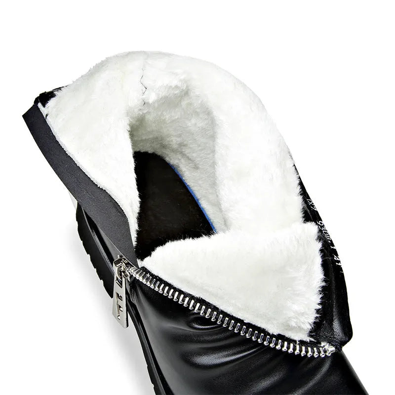 Men's high-top zipper Martin boots in black patent leather with low wedge heel rubber sole