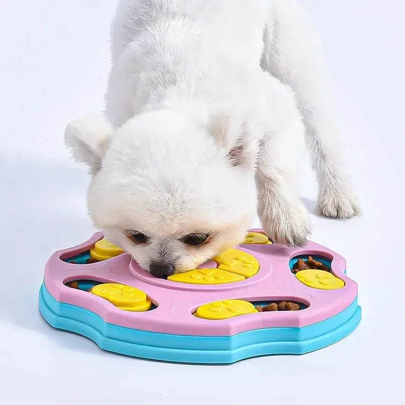 Blue dog puzzle toy food feeder with interactive games for aggressive chewers
