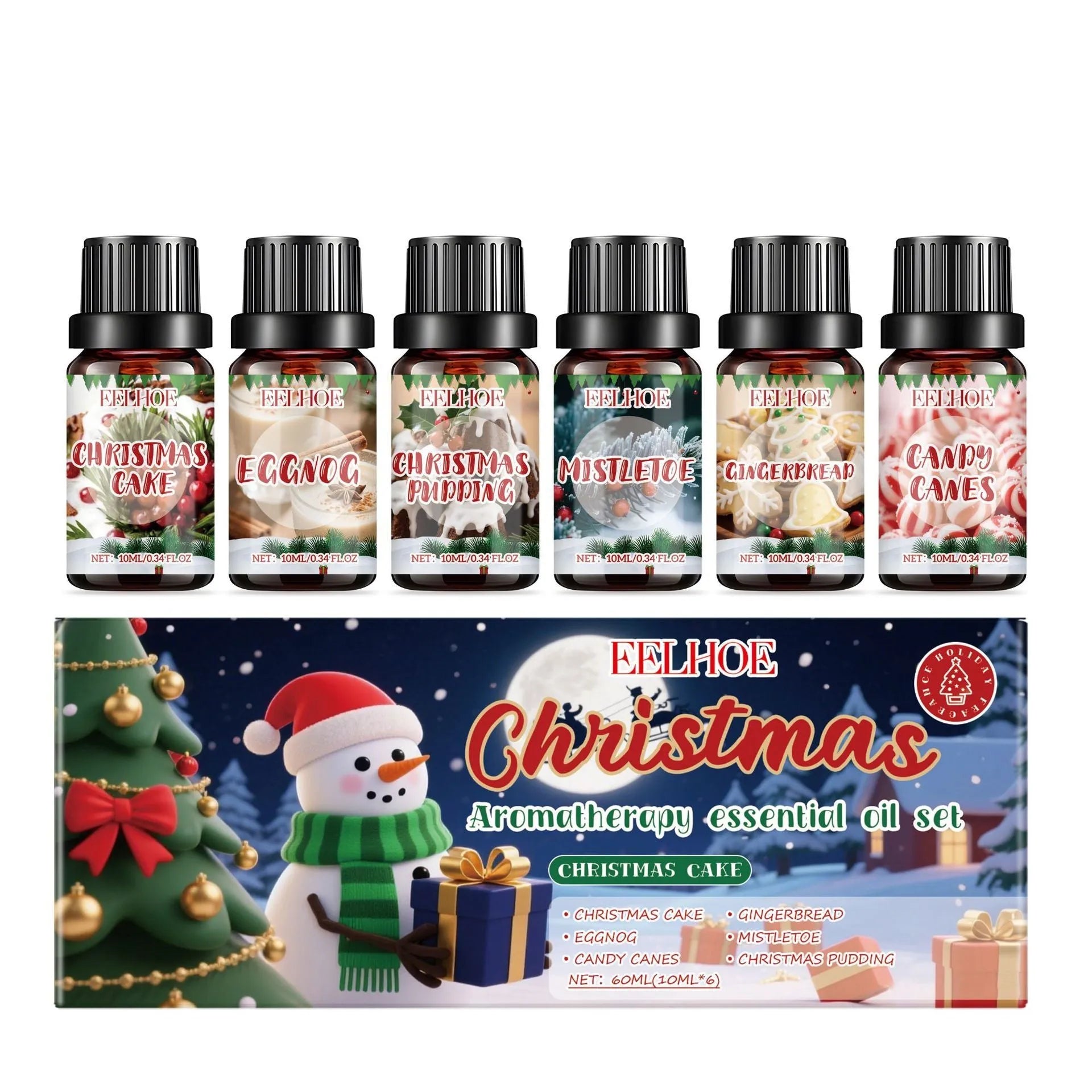Christmas aromatherapy oil suit showing 60ml and 10ml bottles for seasonal room fragrance