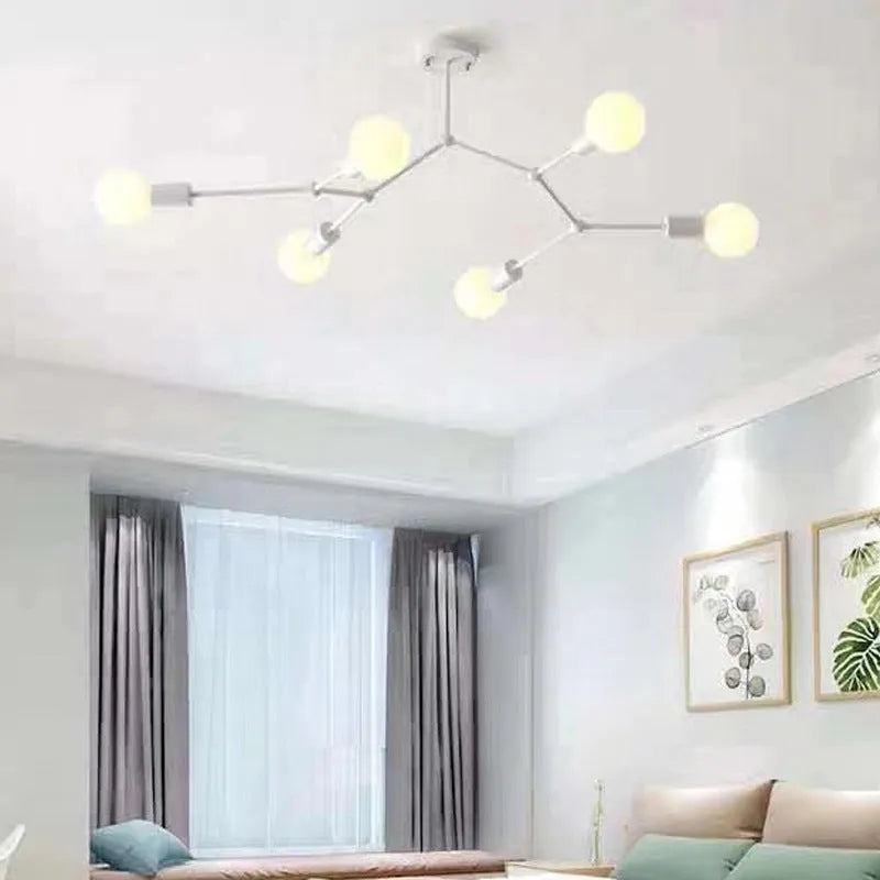 Iron Nordic style chandelier ceiling lamp in black or white with multiple head options