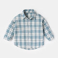 Boys cotton lattice casual shirt with animal pattern in khaki, light blue, pink, or yellow.