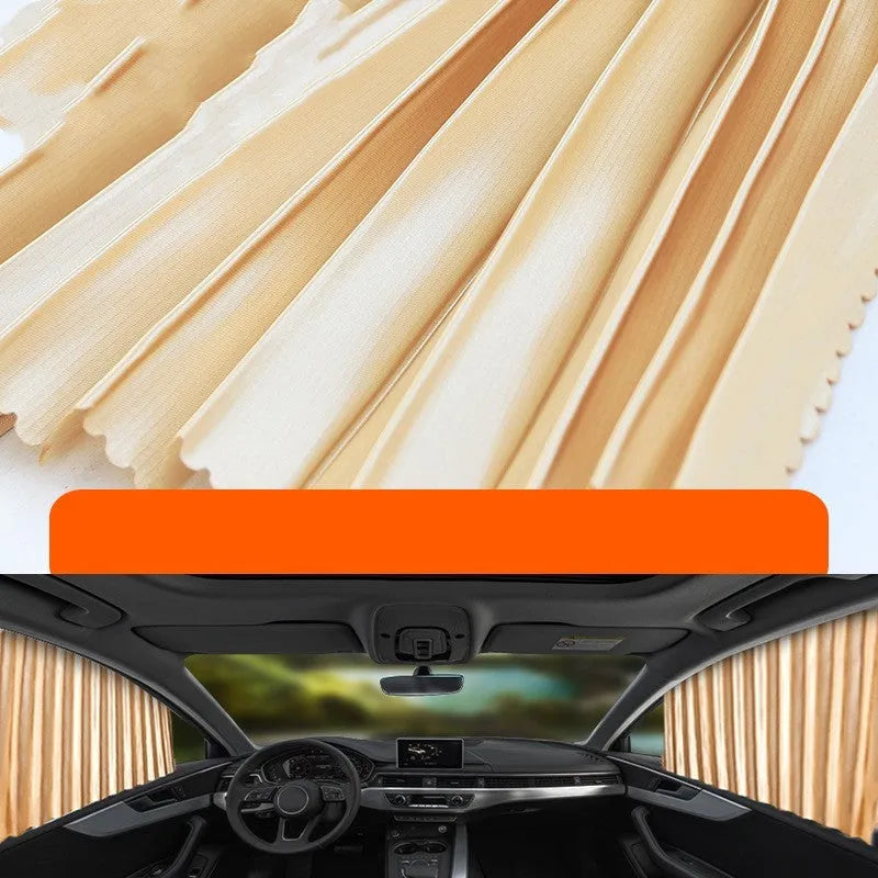 Auto retractable car sun curtain in thick opaque cloth material with roller shutter mechanism