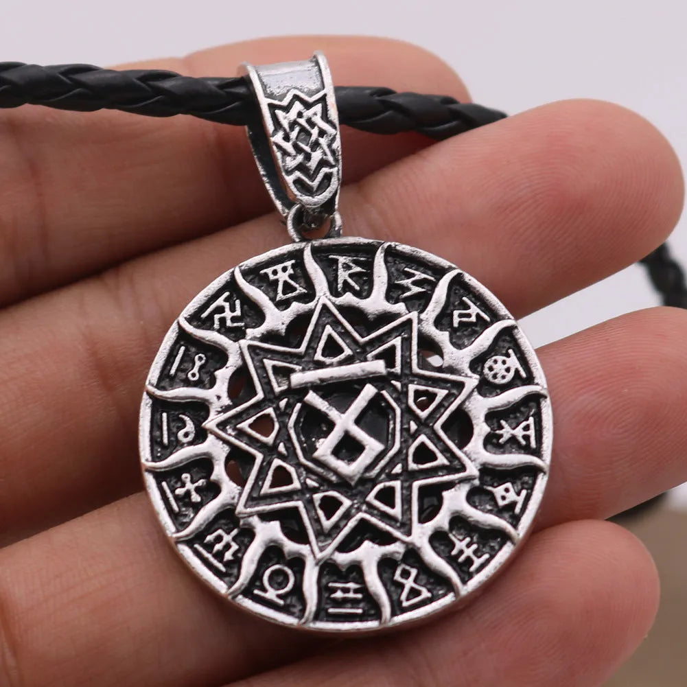 Lunavin ODing logo pendant necklace on snake bones chain with leather rope alternative.