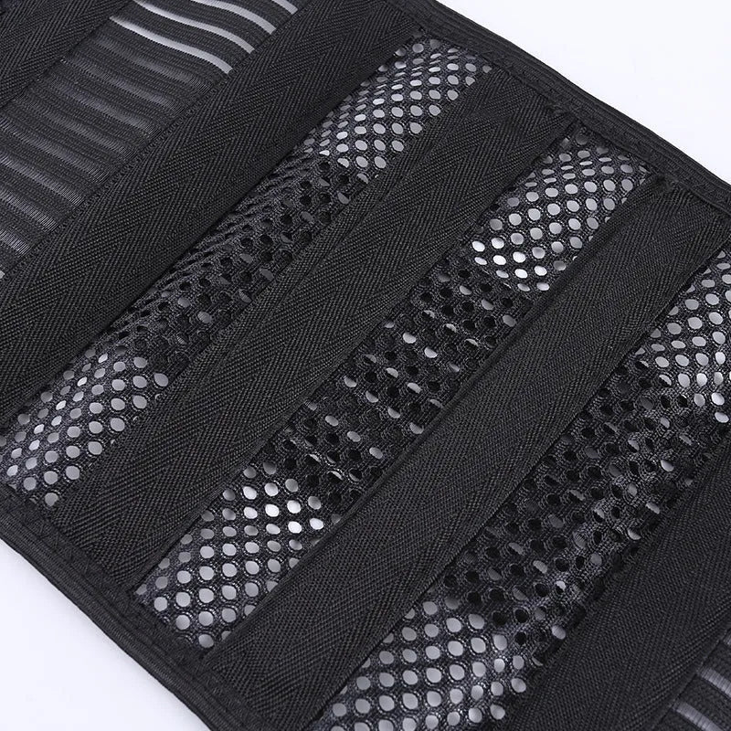 Black decompression sports waist support with steel plate for lumbar protection during fitness activities