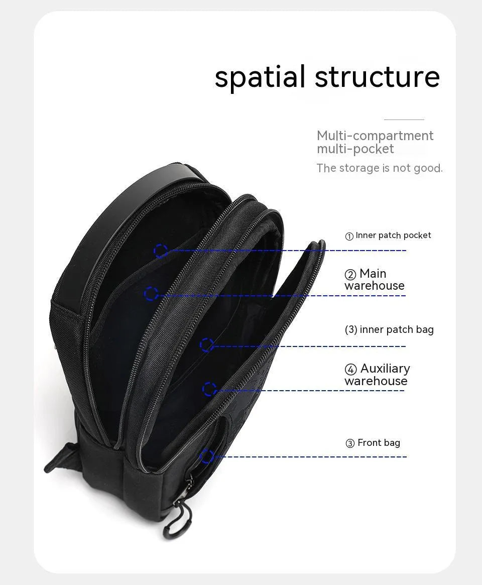 Casual black TPU chest bag with a single shoulder strap and soft handle.