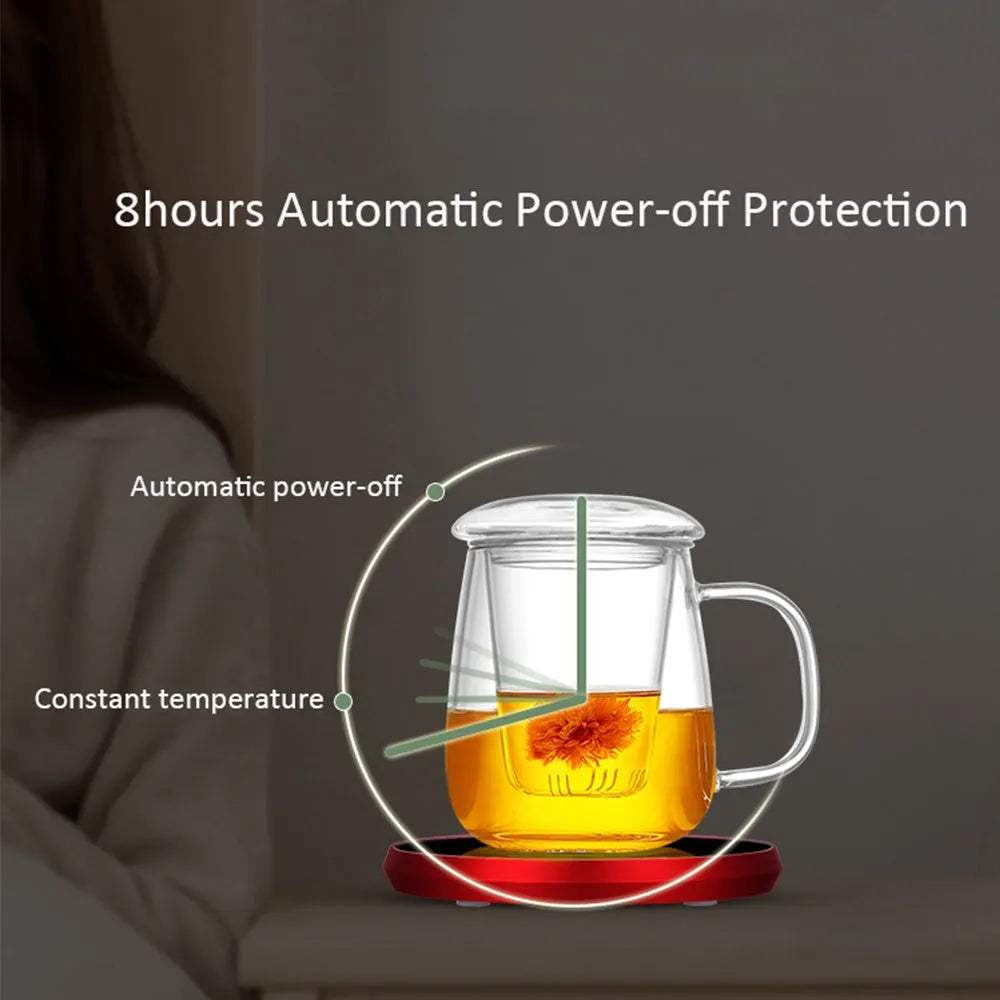 Black USB heating coaster for warming cups of coffee or tea on a desk
