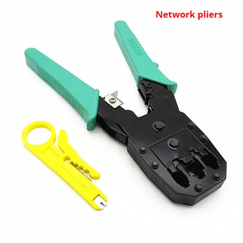 Network cable crimping pliers with RJ45 and RJ11 heads, rubber handles, 160mm length