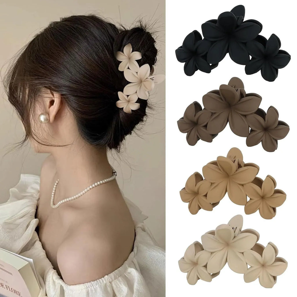 Set of six women's geometric hair clips with frosted plastic grip in rose red and nude colours