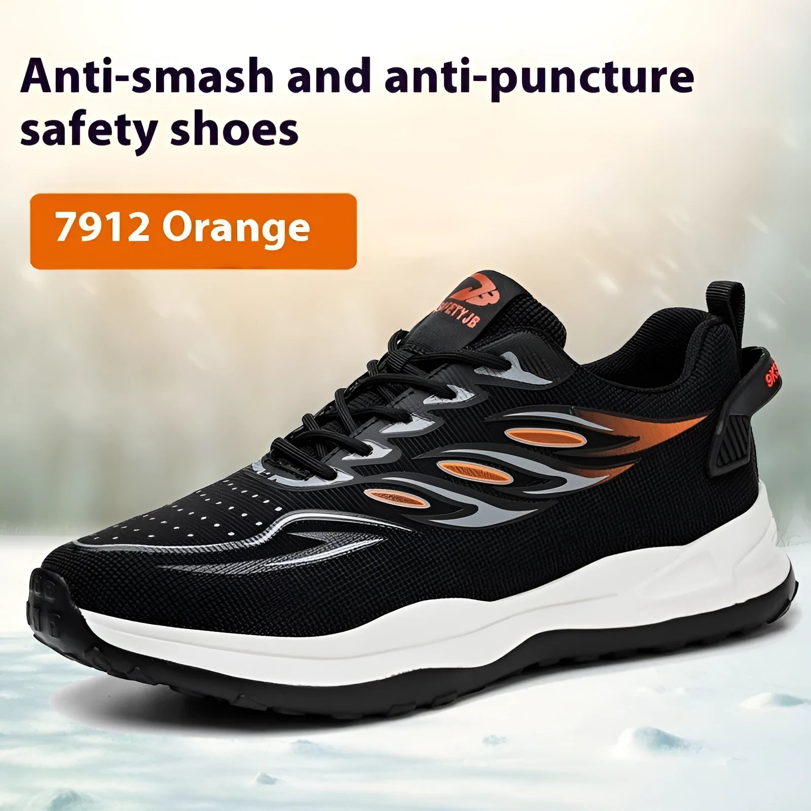 Orange labour protection shoes with leather upper and rubber sole for construction work