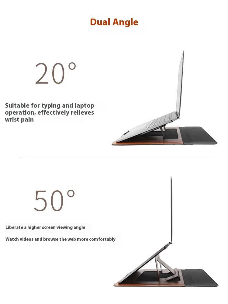 13.3-inch laptop bracket bag with integrated dual-angle holder in black and brown colour options