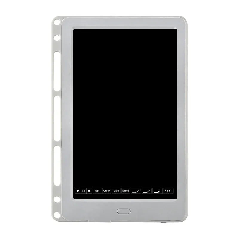 85-inch electronic writing pad with smart pen on a stitching design surface in blue.