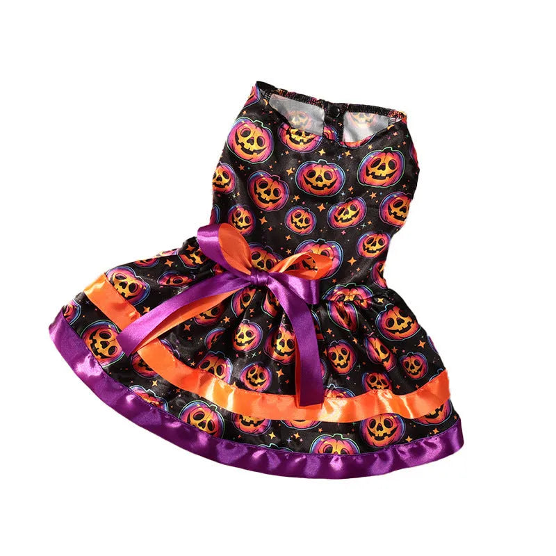 Halloween dog skirt with colourful pumpkin or skull design in polyester