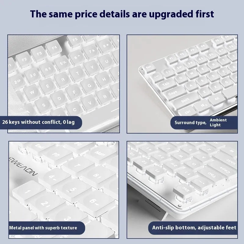 Wired mechanical feel keyboard with mute buttons showing 44cm length and ABS construction
