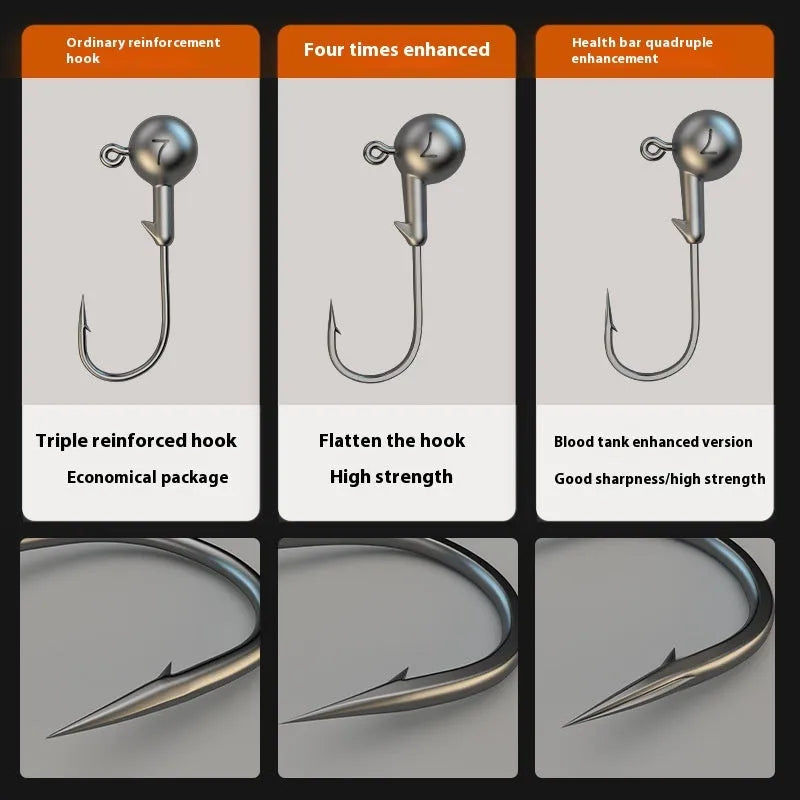 Set of 50 steel jig hooks with lead heads for fishing in primary colour options