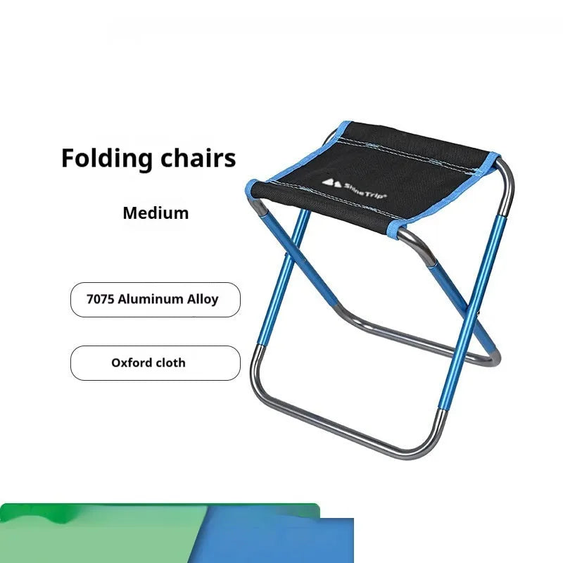 Black ethnic style aluminium alloy folding camping stool in open position