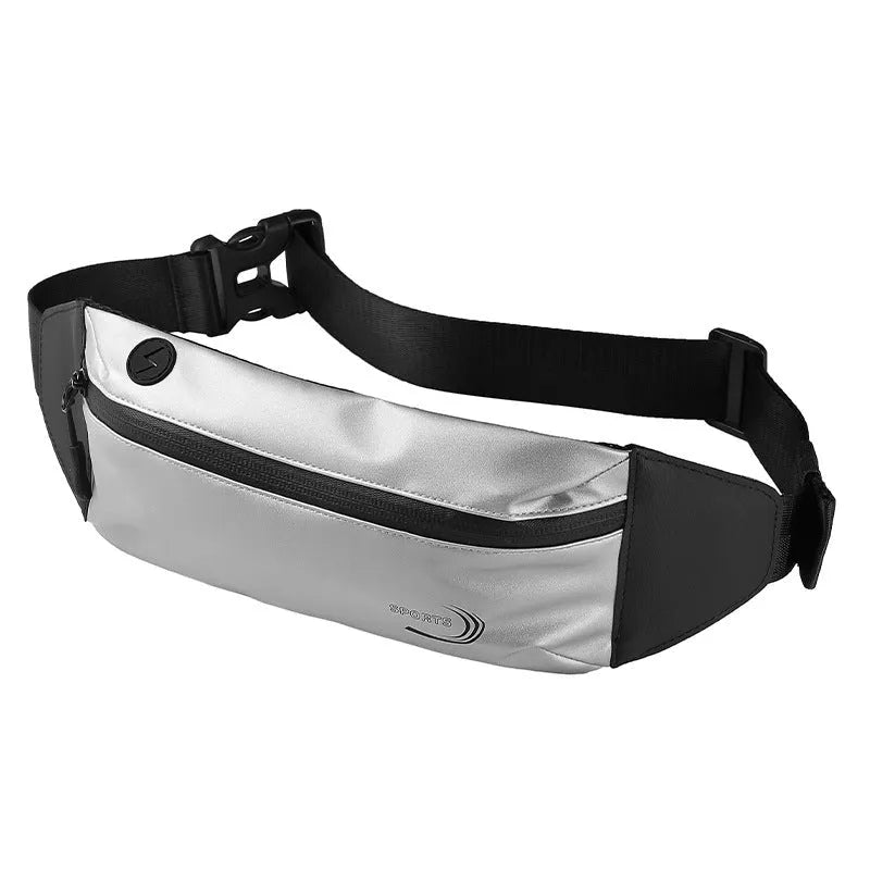 Men's blue Derm Oxford polyester waterproof sports waist bag showing size and belt clip.