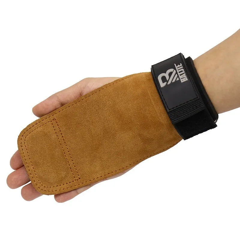 Brown horizontal bar pull-up wrist protector pair showing hard pull horizontal push design for fitness training