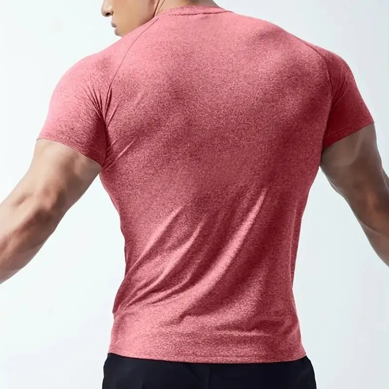 Men's stretch quick-drying casual short sleeve T-shirt in polyester blend fabric