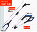 Foldable aluminium rubbish clamp with magnetic grabber head, shown extended and folded.
