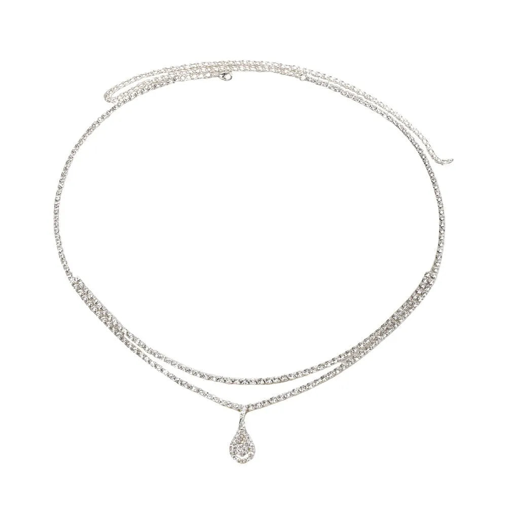 Gold rhinestone water drop pendant waist chain with lobster buckle closure