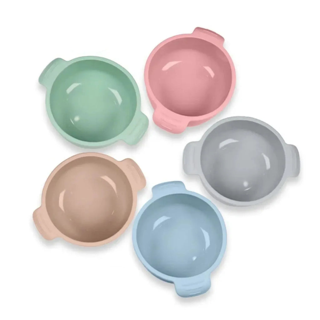 Silicone pet watering bowl with attached suction cups in a choice of five colours.