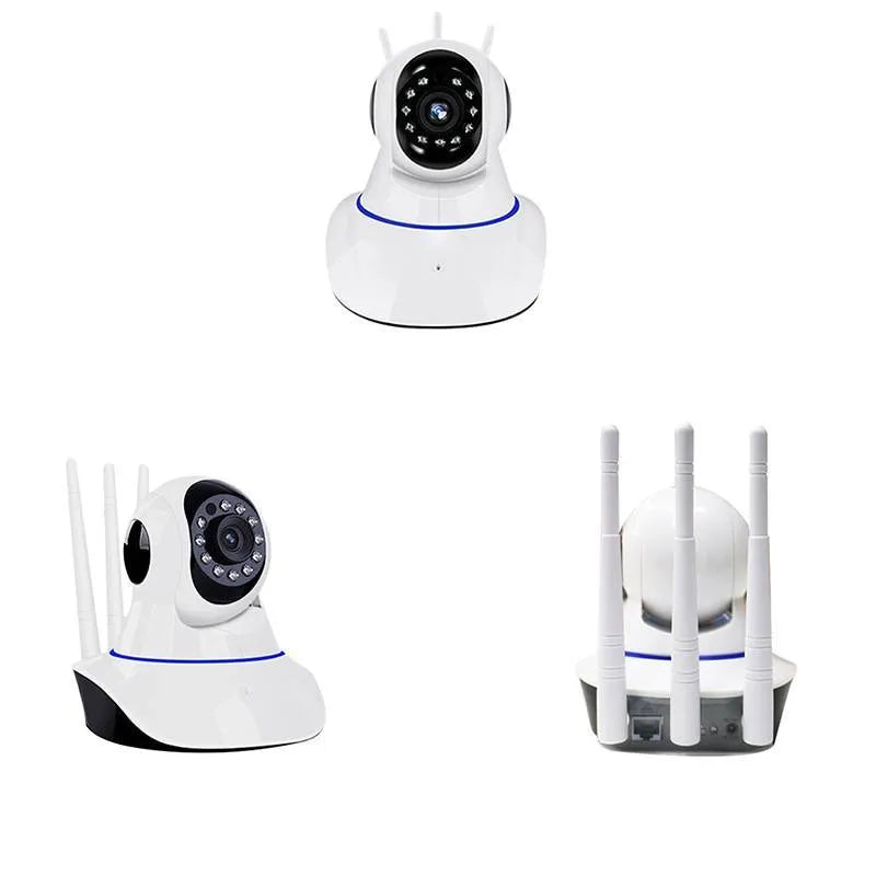 White wireless dome security camera for indoor and outdoor HD video surveillance.